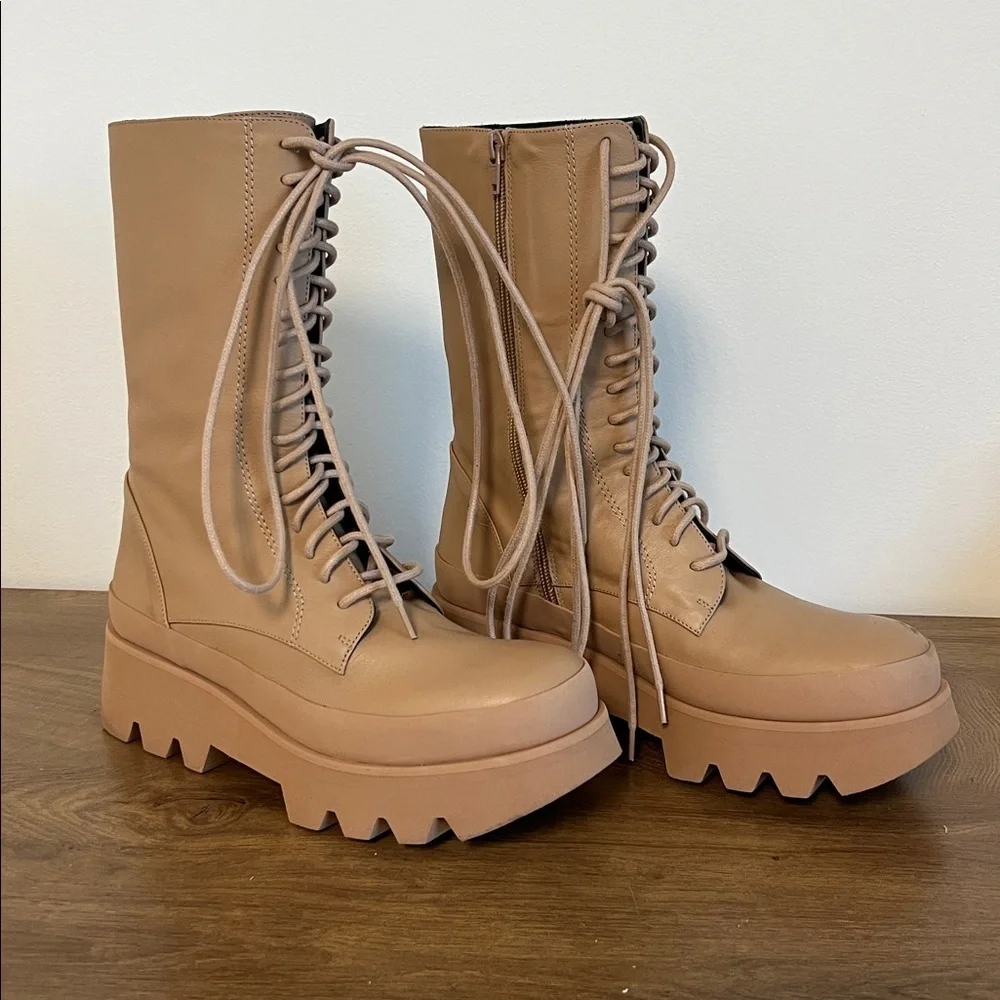 Free People Cairo Tan Leather Platform Lug Sole Boots EU 40 US 9.5-10